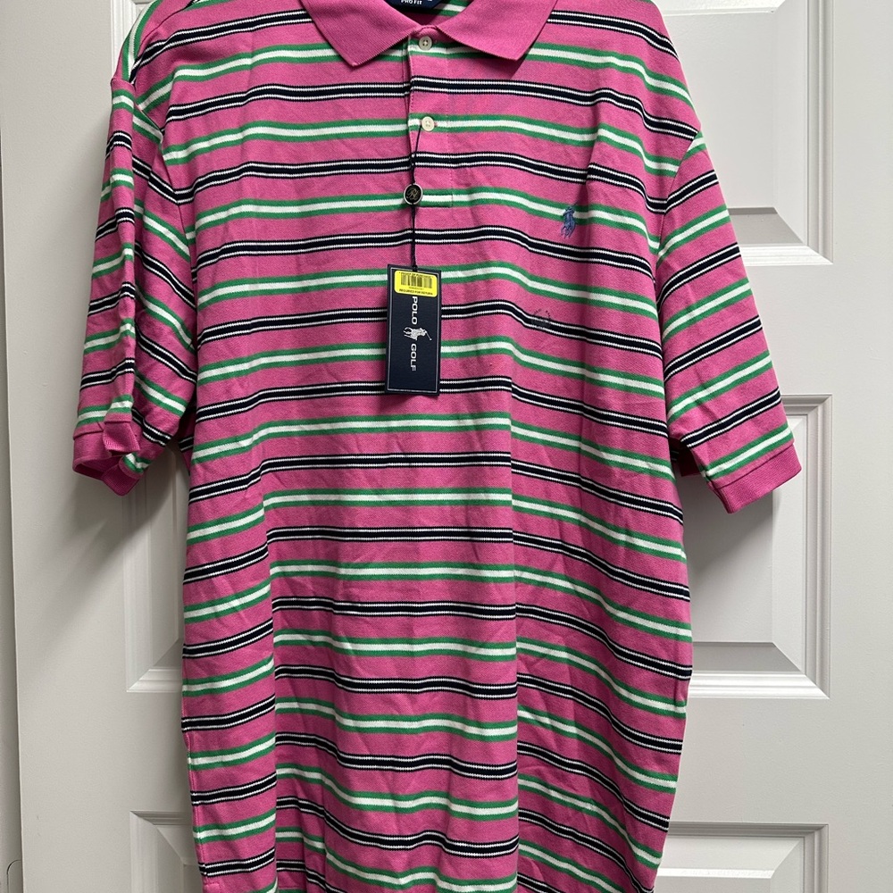 Ralph Lauren Pink and Green Striped Polo Shirt